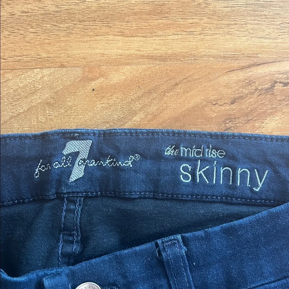 7 For All Mankind the Mid Rise Skinny Jeans Dark Blue.